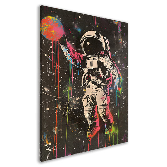 Astronaut Ontmoet Levendige Kleuren in de Ruimte canvas