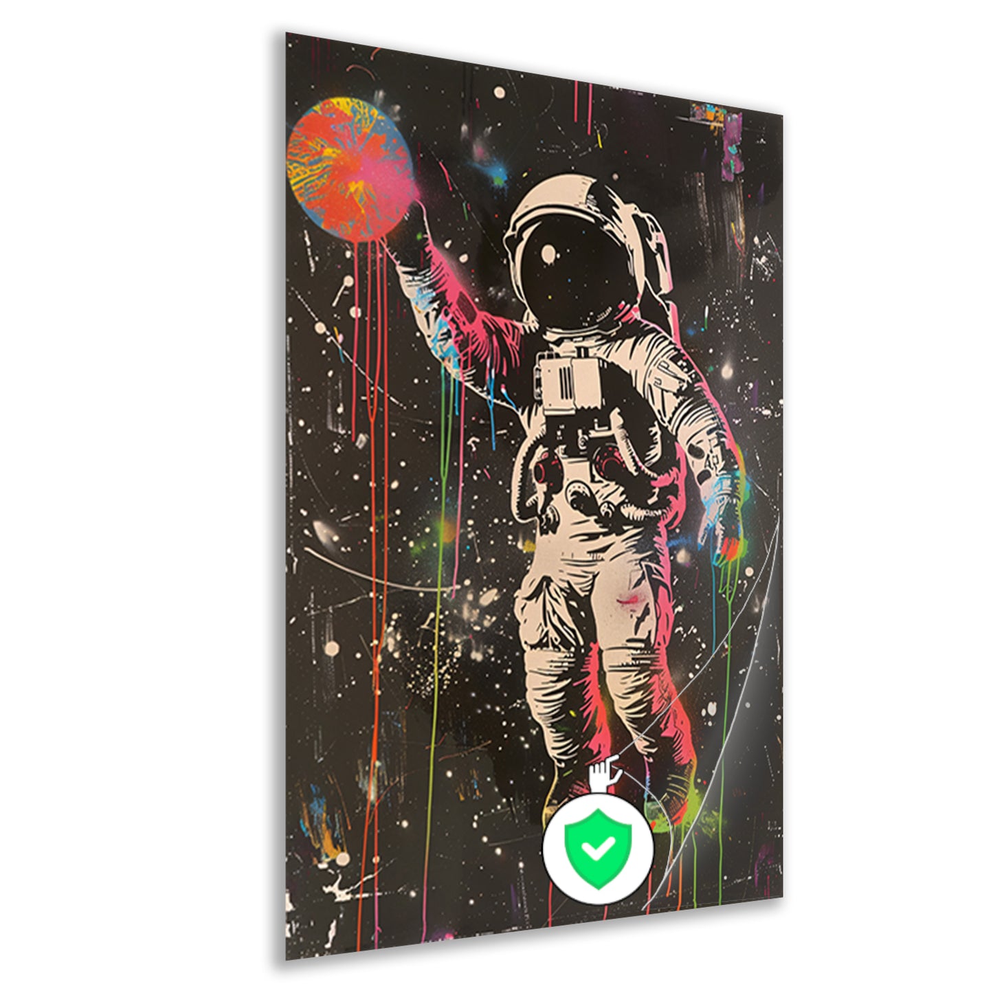 Astronaut Ontmoet Levendige Kleuren in de Ruimte poster