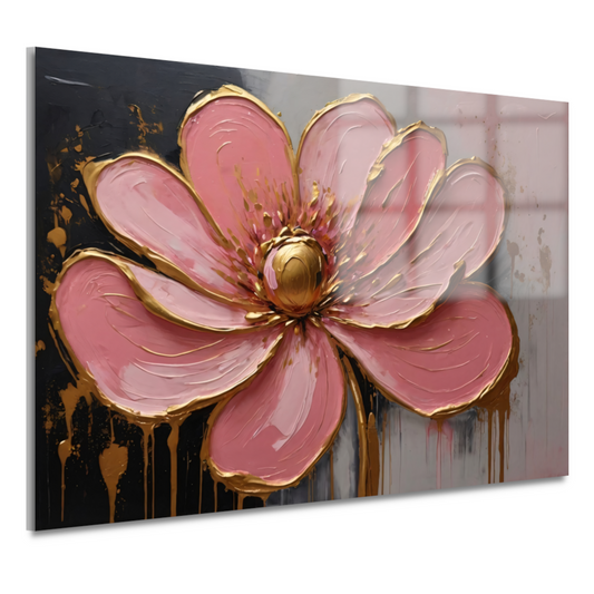 Roze Bloesem met Gouden Accenten acrylglas