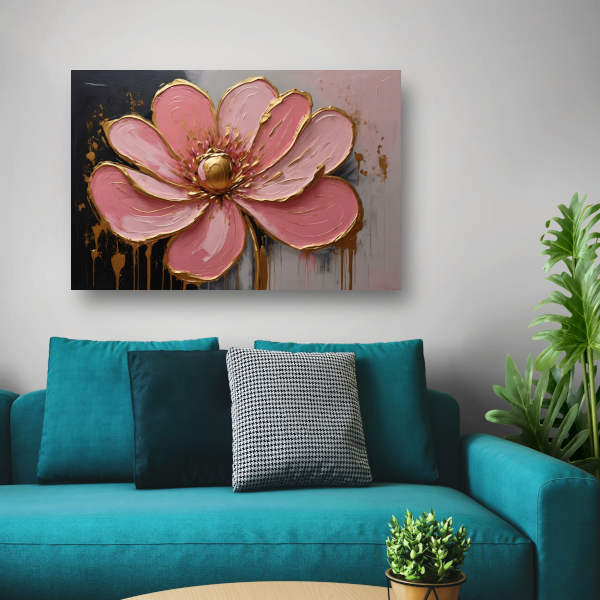 Roze Bloesem met Gouden Accenten poster