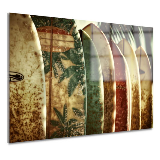 Sepia Surfplanken en Palmbladeren Collage acrylglas