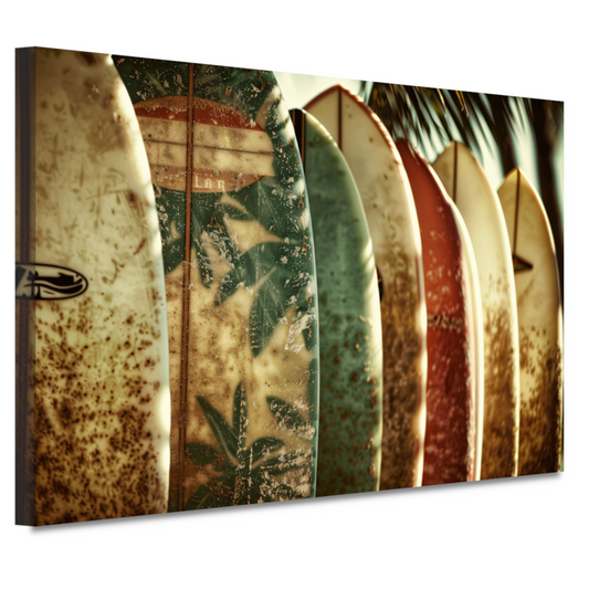 Sepia Surfplanken en Palmbladeren Collage canvas