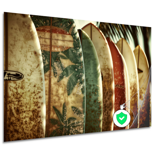 Sepia Surfplanken en Palmbladeren Collage poster