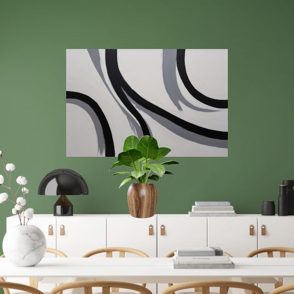 Zwarte lijnen op wit canvas abstract poster