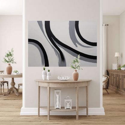 Zwarte lijnen op wit canvas abstract poster