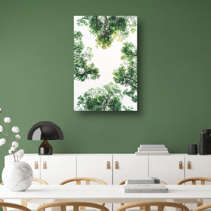Zwart-wit foto van boomtoppen in het bos canvas