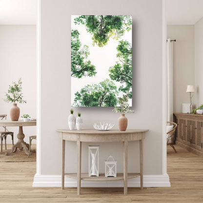Zwart-wit foto van boomtoppen in het bos canvas