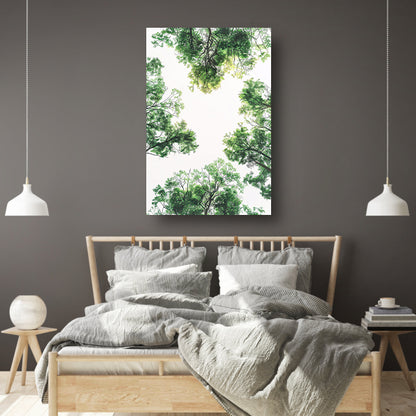 Zwart-wit foto van boomtoppen in het bos canvas