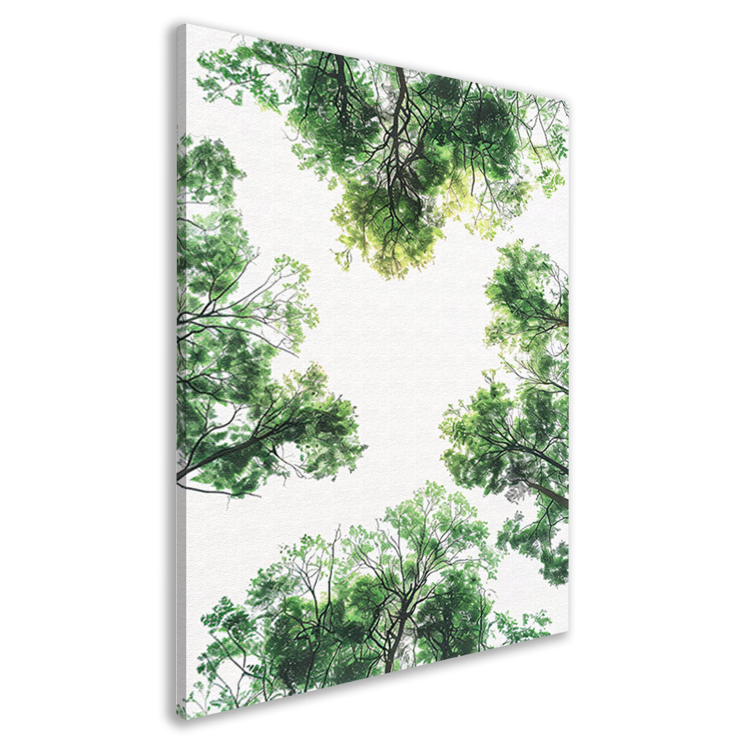 Zwart-wit foto van boomtoppen in het bos canvas