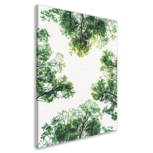 Zwart-wit foto van boomtoppen in het bos canvas