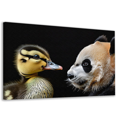 Pandababy en eendkuiken knuffelen canvas
