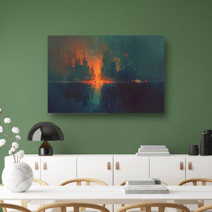 Futuristisch stadsgezicht bij zonsondergang acrylglas