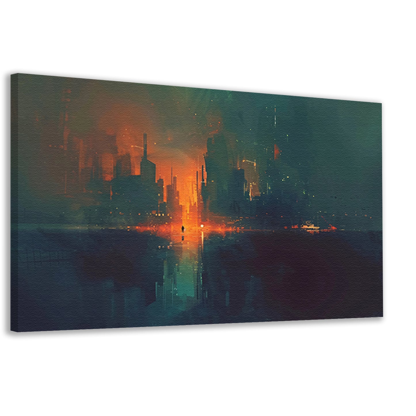 Futuristisch stadsgezicht bij zonsondergang canvas