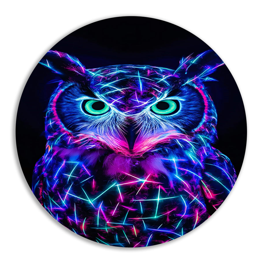 Neon uil met holografische kleuren  forex muurcirkel