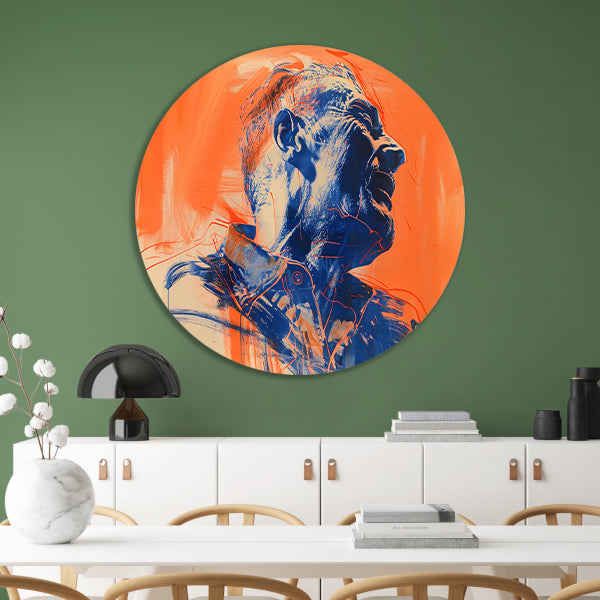 Abstract portret met dynamische kleuren aluminium muurcirkel