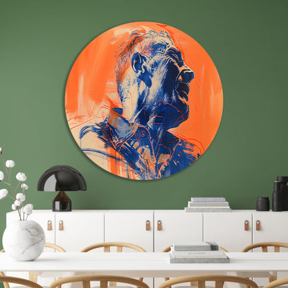 Abstract portret met dynamische kleuren aluminium muurcirkel