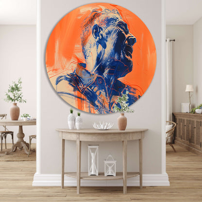 Abstract portret met dynamische kleuren aluminium muurcirkel