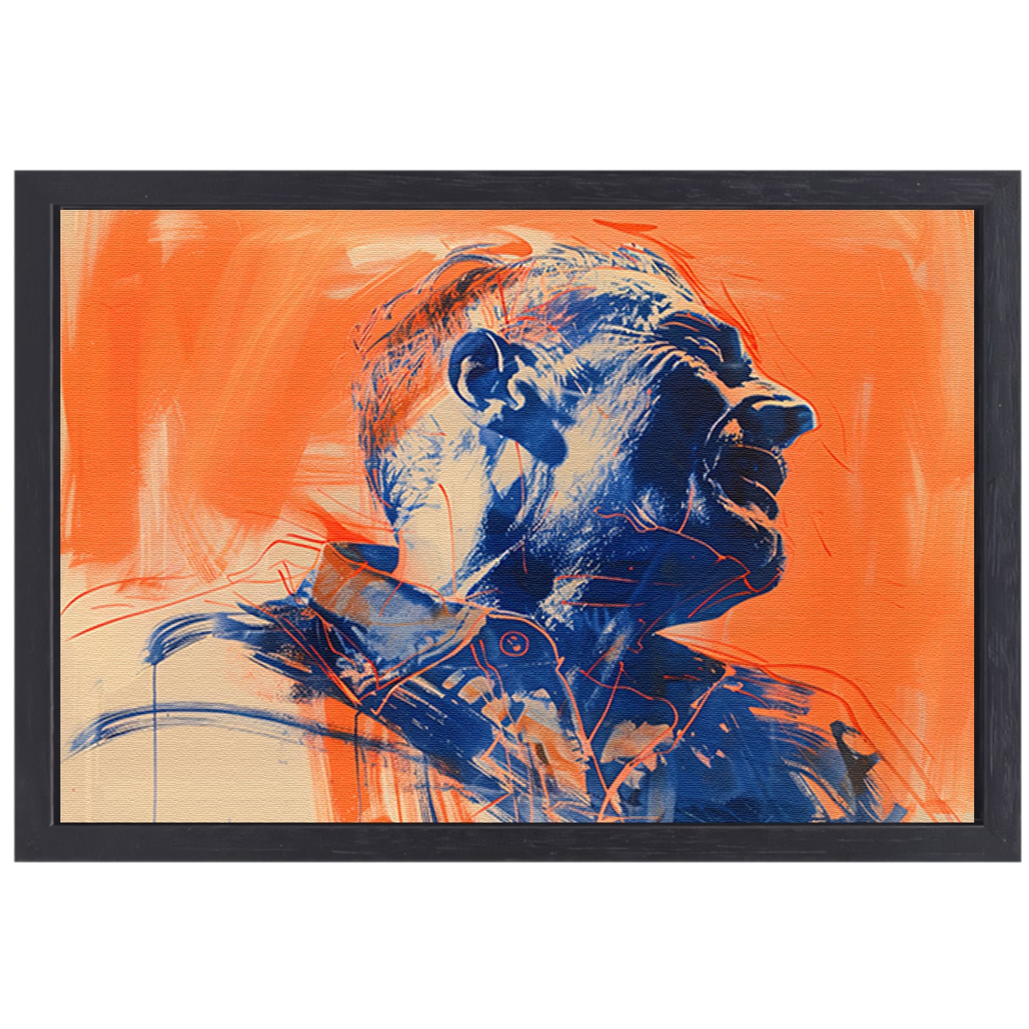 Abstract portret met dynamische kleuren canvas met baklijst