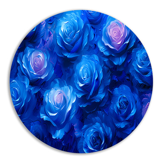 Abstracte kunst met blauwe rozen aluminium muurcirkel