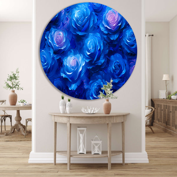 Abstracte kunst met blauwe rozen aluminium muurcirkel