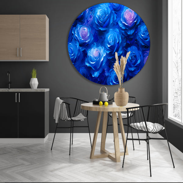 Abstracte kunst met blauwe rozen aluminium muurcirkel