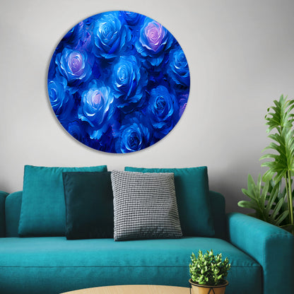 Abstracte kunst met blauwe rozen aluminium muurcirkel