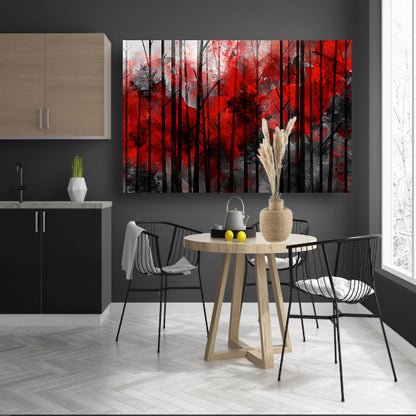 Abstract boslandschap met rode en zwarte kleuren poster