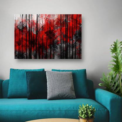 Abstract boslandschap met rode en zwarte kleuren canvas