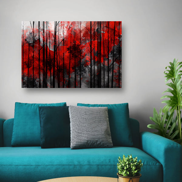 Abstract boslandschap met rode en zwarte kleuren poster