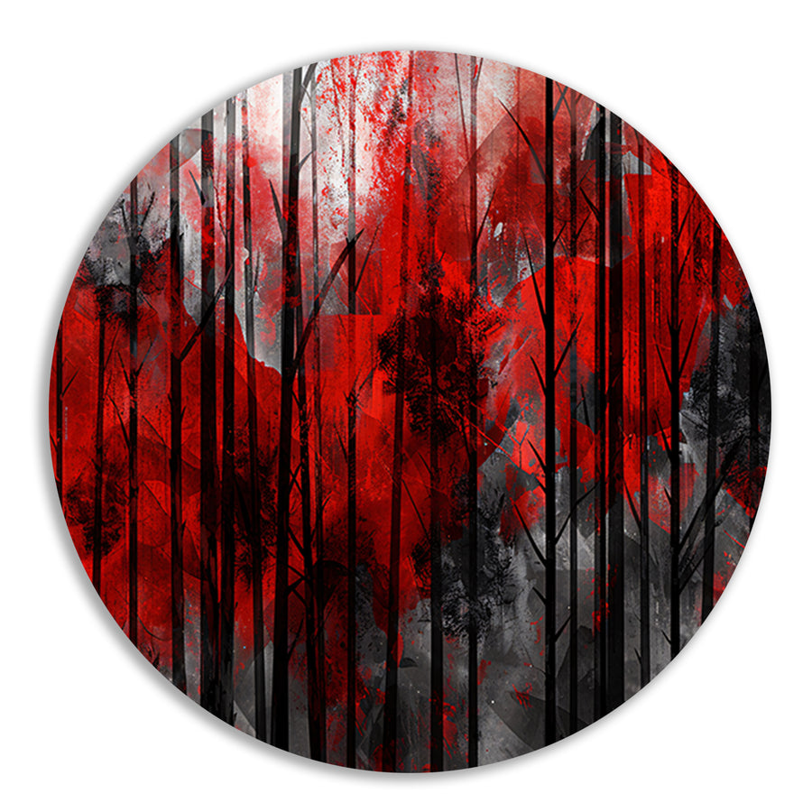 Abstract boslandschap met rode en zwarte kleuren forex muurcirkel
