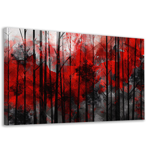Abstract boslandschap met rode en zwarte kleuren canvas
