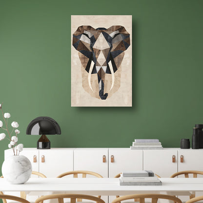 Monochrome Geometrische Olifant Kunstwerk canvas met baklijst