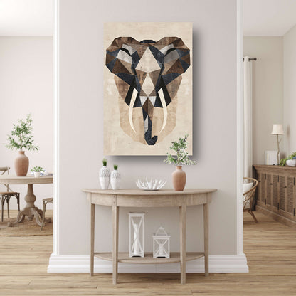 Monochrome Geometrische Olifant Kunstwerk canvas met baklijst