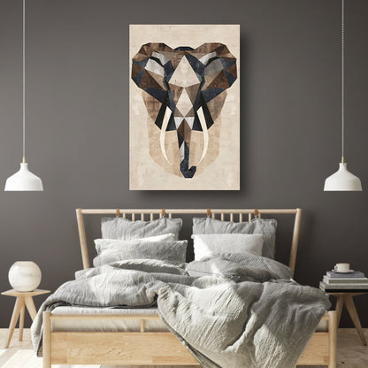 Monochrome Geometrische Olifant Kunstwerk canvas met baklijst