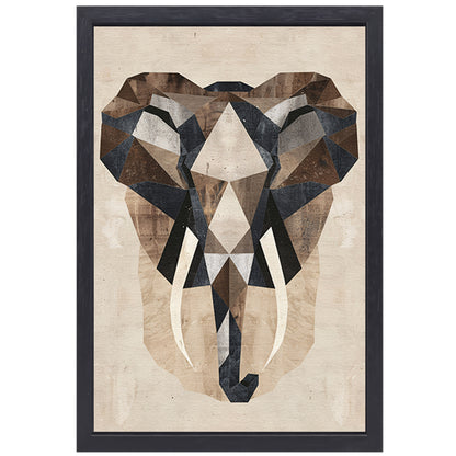 Monochrome Geometrische Olifant Kunstwerk canvas met baklijst