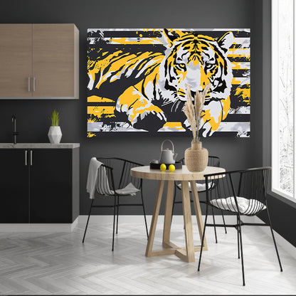 Dynamische tijger in moderne abstracte stijlcanvas