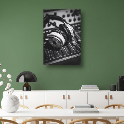 Zwart-wit foto studio koptelefoon canvas