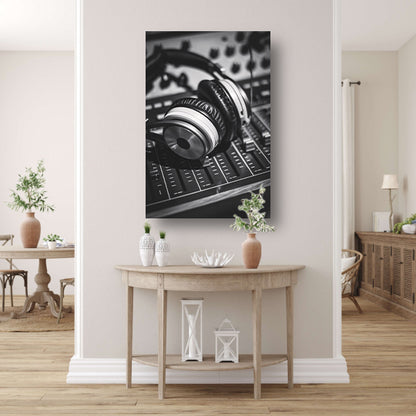 Zwart-wit foto studio koptelefoon canvas