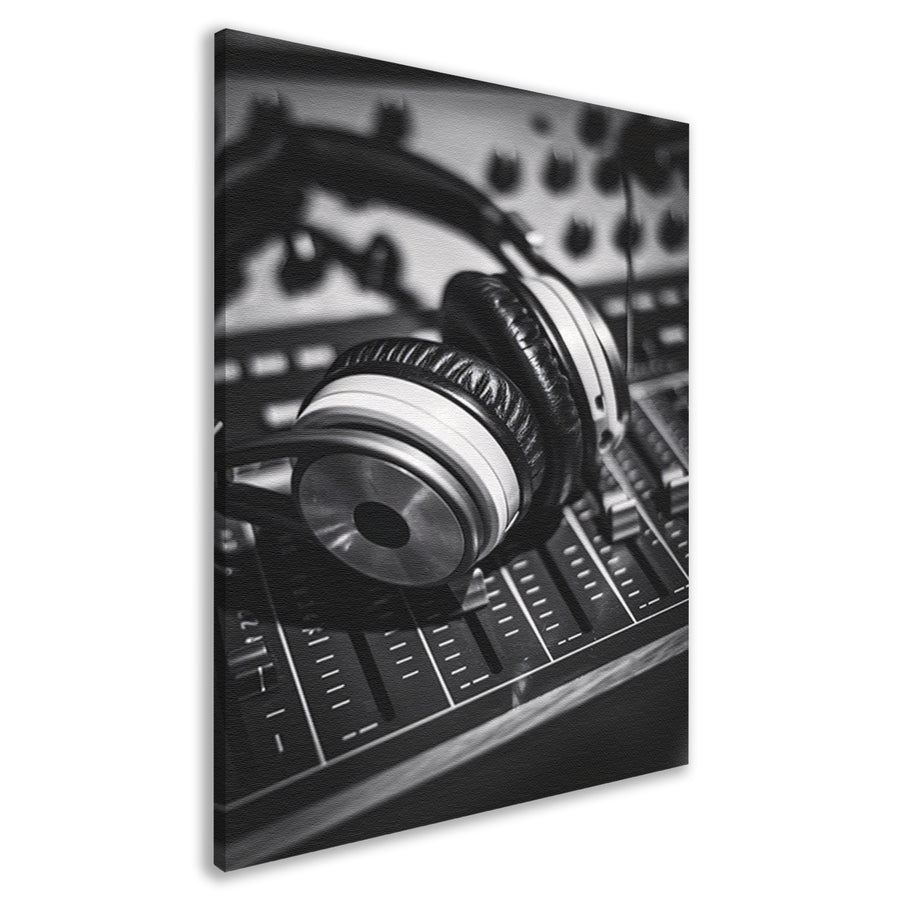 Zwart-wit foto studio koptelefoon canvas
