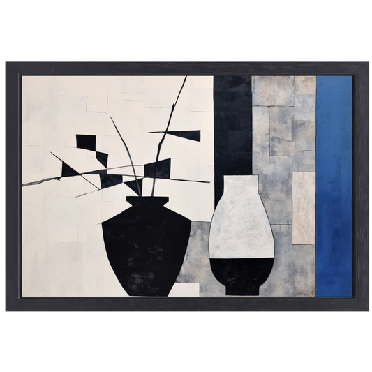 Monochrome Vazen en Dynamische Bloemen canvas met baklijst