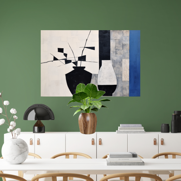 Monochrome Vazen en Dynamische Bloemen poster