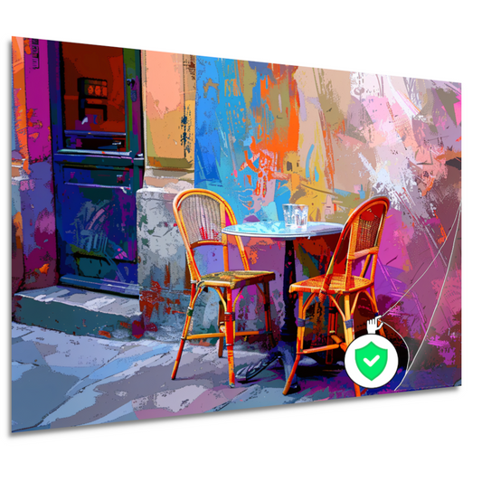 Minimalistisch interieur met twee stoelen en tafel poster