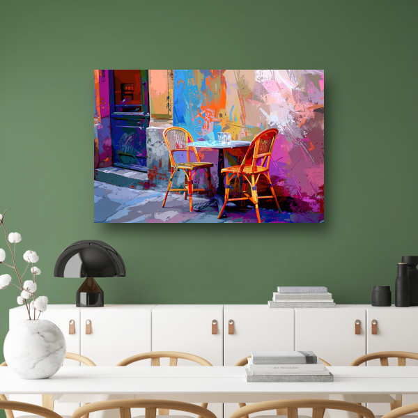 Minimalistisch interieur met twee stoelen en tafel canvas