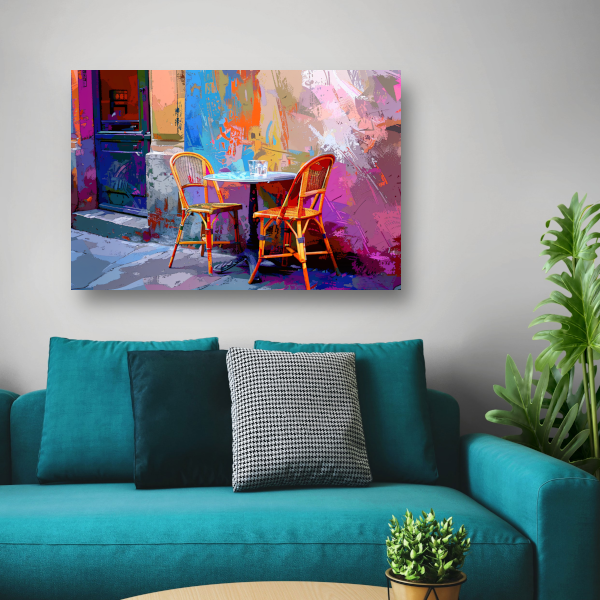 Minimalistisch interieur met twee stoelen en tafel canvas