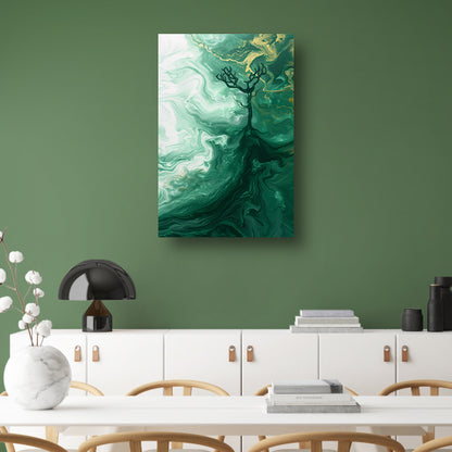 Abstracte boom in groen landschap poster