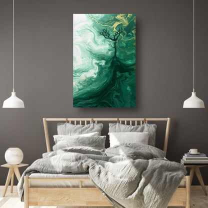 Abstracte boom in groen landschap poster