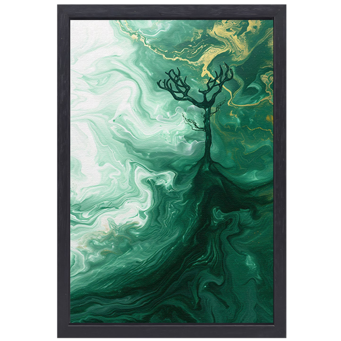 Abstracte boom in groen landschap canvas met baklijst