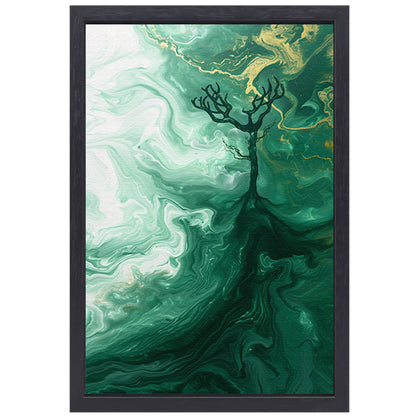 Abstracte boom in groen landschap canvas met baklijst