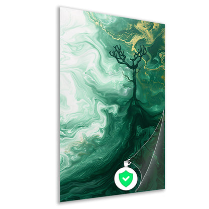 Abstracte boom in groen landschap poster