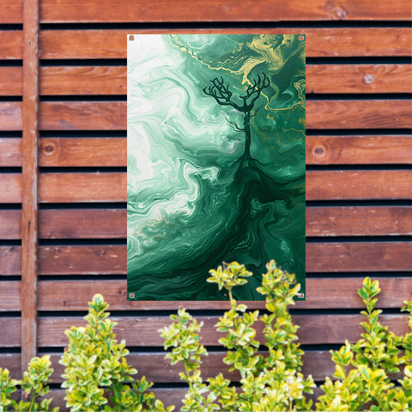 Abstracte boom in groen landschap tuinposter